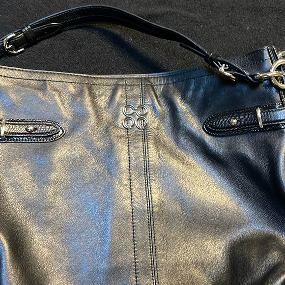 Coach Leather Collette Shoulder Bag Black with Reptile skin Strap - Picture 1 of 4